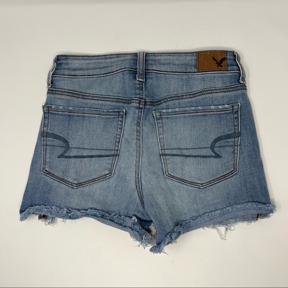 American Eagle Hi-Rise Shortie Super Stretch Raw Hem Denim Shorts Women’s 2 - Picture 2 of 8